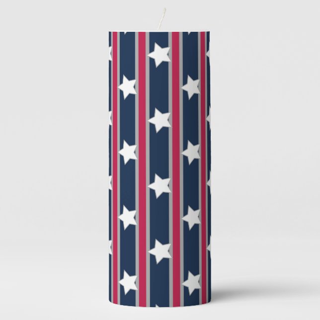 Fun and Fancy Patriotic Stars and Stripes Pillar Candle (Front)