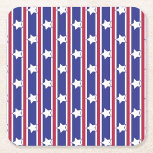 Fun and Fancy Patriotic Stars and Stripes Square Paper Coaster