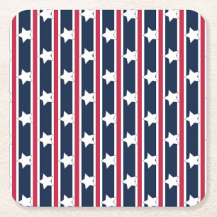Fun and Fancy Patriotic Stars and Stripes Square Paper Coaster