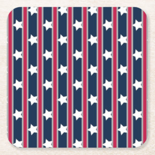 Fun and Fancy Patriotic Stars and Stripes Square Paper Coaster
