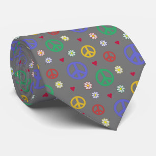 Fun and Fancy Peace Sign, Flowers & Hearts Neck Tie