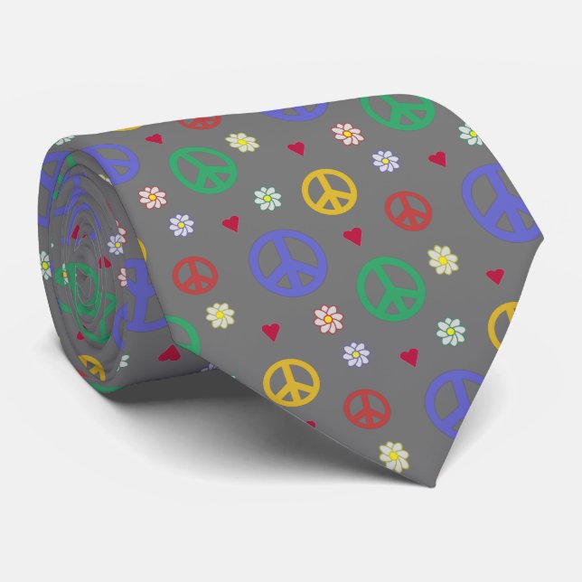 Fun and Fancy Peace Sign, Flowers & Hearts Neck Tie (Rolled)
