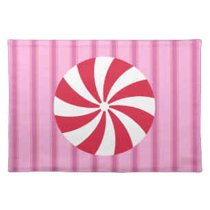 Fun and Fancy Pink Christmas Peppermint Candy Cloth Placemat