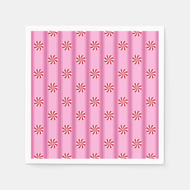Fun and Fancy Pink Christmas Peppermint Candy Napkins (Front)