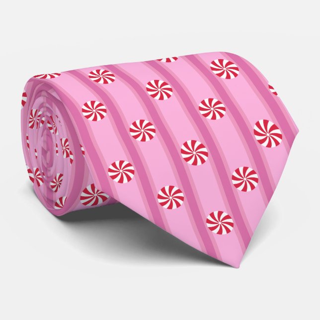 Fun and Fancy Pink Christmas Peppermint Candy Neck Tie (Rolled)