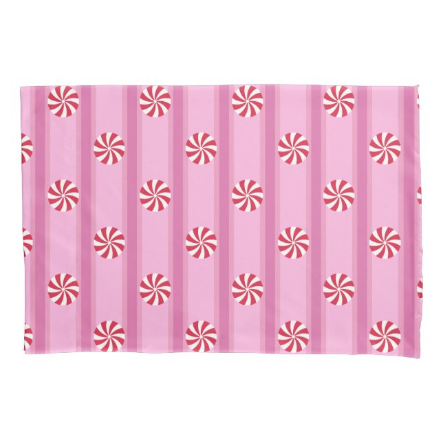 Fun and Fancy Pink Christmas Peppermint Candy Pillow Case (Front)