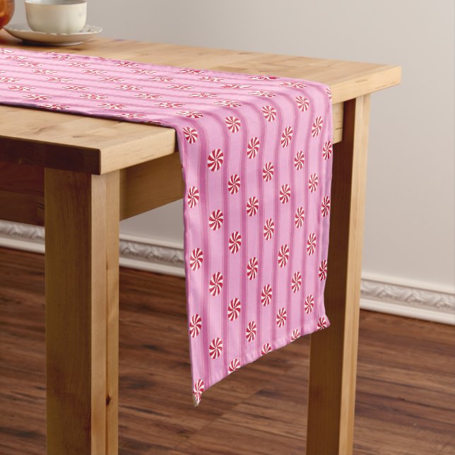 Fun and Fancy Pink Christmas Peppermint Candy Short Table Runner (In Situ)
