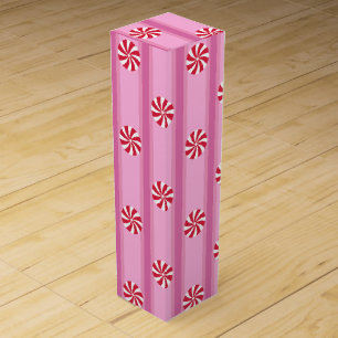 Fun and Fancy Pink Christmas Peppermint Candy Wine Box