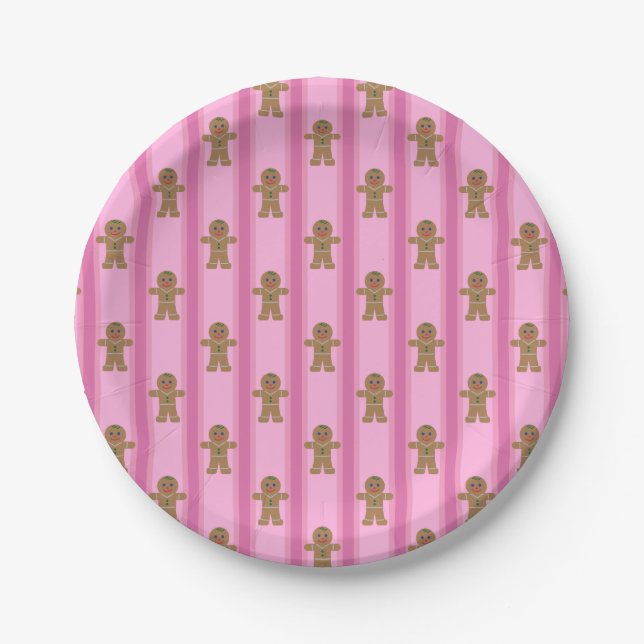 Fun and Fancy Pink Gingerbread Man Paper Plates (Front)