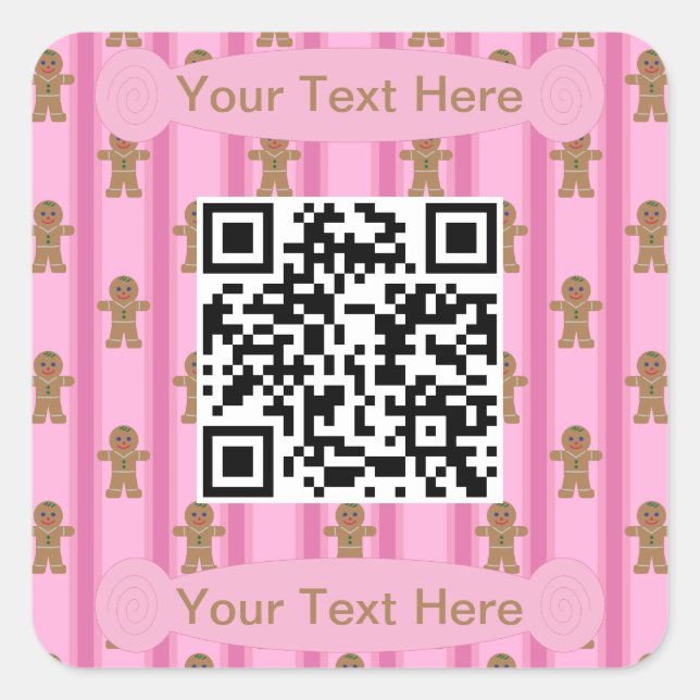 Fun and Fancy Pink Gingerbread Man QR Code Square Sticker (Front)