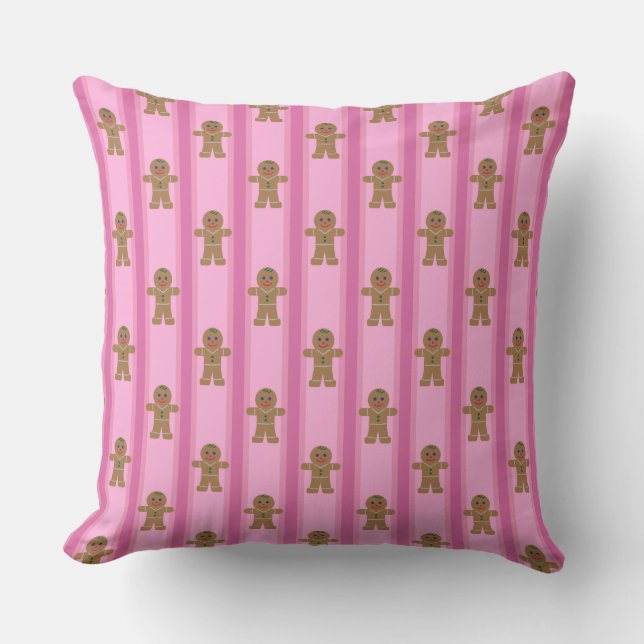 Fun and Fancy Pink Gingerbread Man Throw Pillow (Front)
