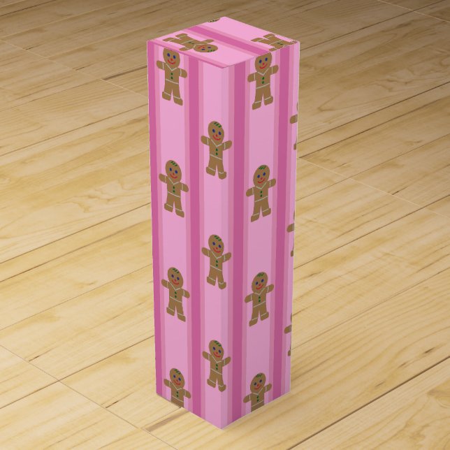 Fun and Fancy Pink Gingerbread Man Wine Box (Front)