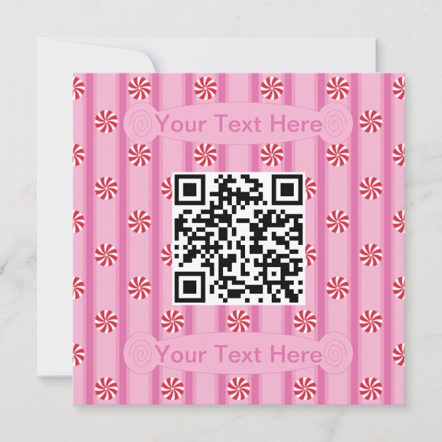 Fun and Fancy Pink Peppermint QR Code Invitation (Front)