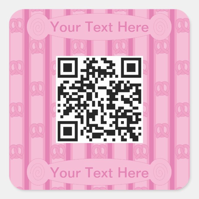 Fun and Fancy Pink Pretzel QR Square Sticker (Front)