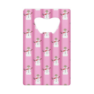 Fun and Fancy Pink Snowman Detective Credit Card Bottle Opener