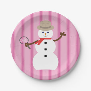 Fun and Fancy Pink Snowman Detective Paper Plates