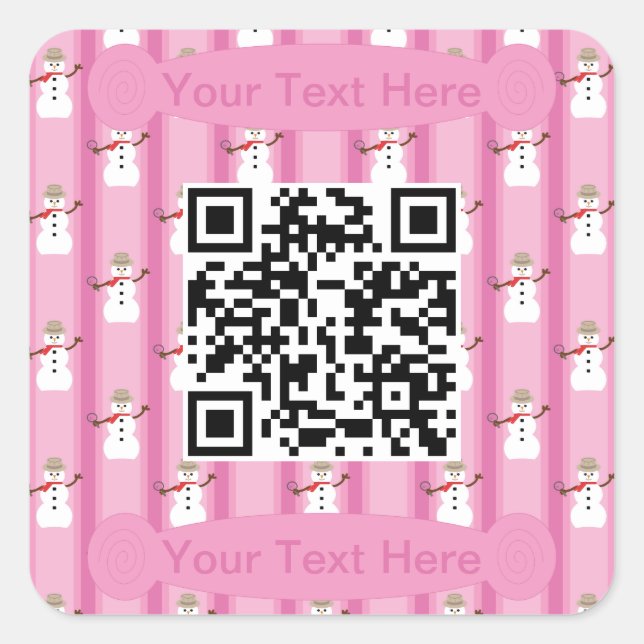 Fun and Fancy Pink Snowman Detective QR Code Square Sticker (Front)