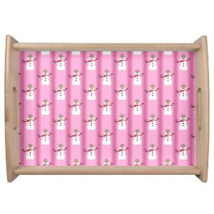 Fun and Fancy Pink Snowman Detective Serving Tray