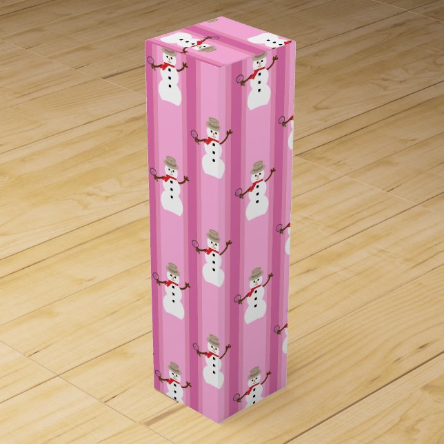 Fun and Fancy Pink Snowman Detective Wine Box (Front)