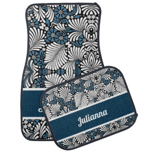 Fun and Feminine Blue and White Floral Car Floor Mat