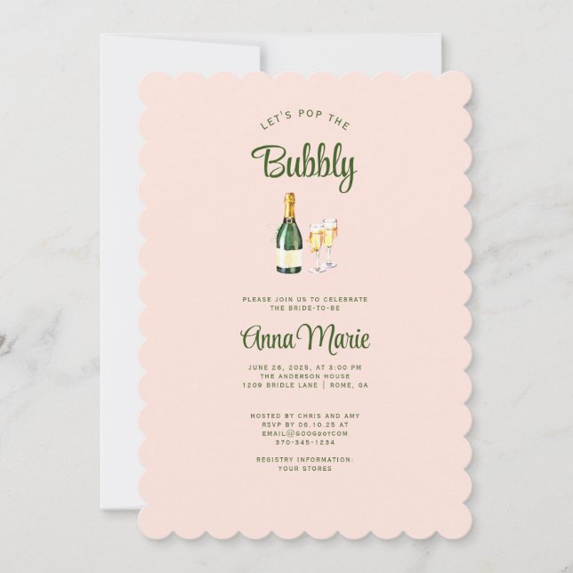 Fun and Feminine Brunch + Bubbly Bridal Shower Invitation (Front)