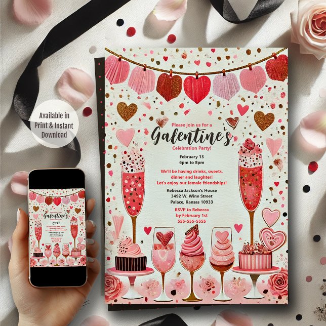 Fun and Festive Dessert Galentine's Day Party  Invitation (Galentine's Day Party Invitation)