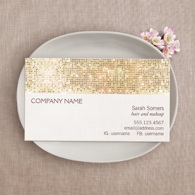 Fun and Festive Girly Gold Sparkly Sequin Business Card