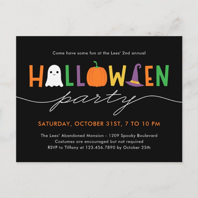 Fun and Festive Halloween Party Invite Postcard (Front)