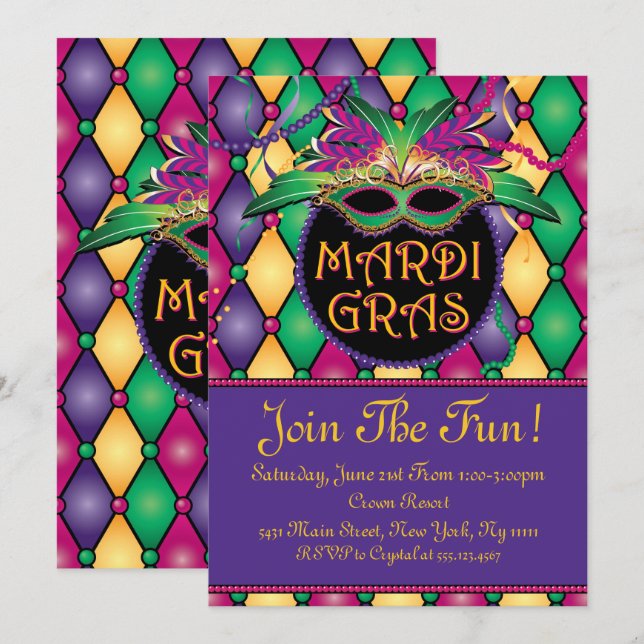 Fun and Festive, Mardi Gras Invitations (Front/Back)