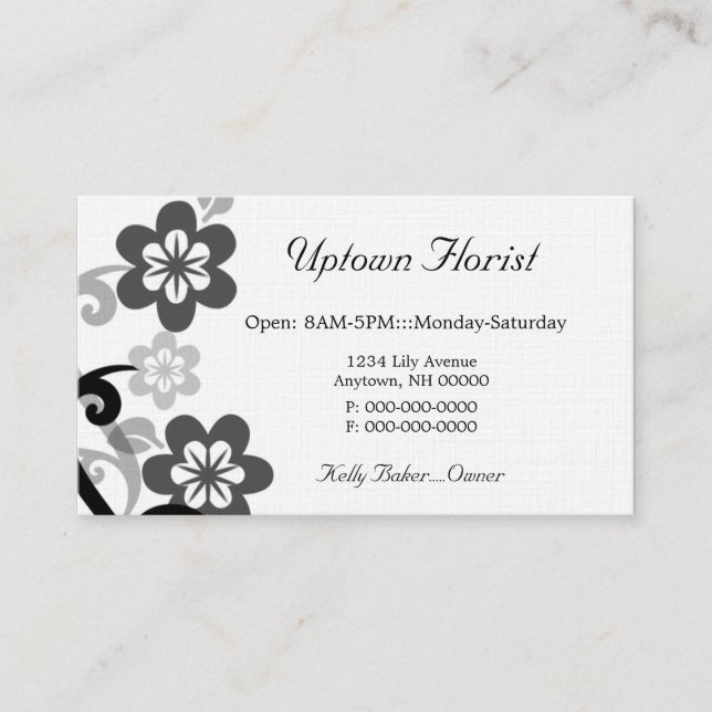 Fun and Flirty Floral Business Card, Gray Business Card (Front)