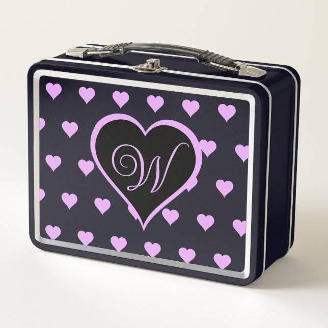 Fun and Flirty Pink Hearts Personalized  Metal Lunch Box (Front)
