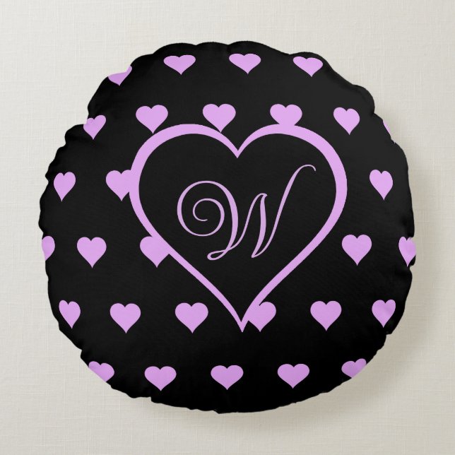 Fun and Flirty Pink Hearts Personalized  Round Pillow (Front)