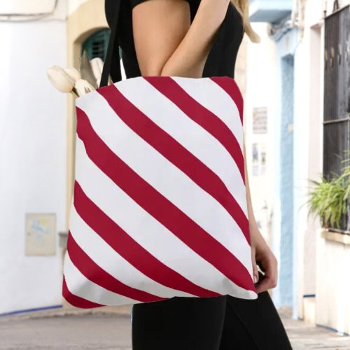 Fun And Flirty Red and White Diagonal Striped Tote Bag