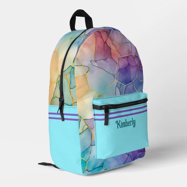 Fun and Funky Alcohol & Ink Designed Printed Backpack (Back Corner Left)
