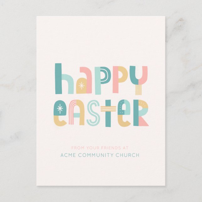 Fun and Funky Typography Happy Easter Postcard (Front)