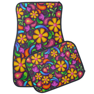 Fun and Groovy Floral Design Car Floor Mat