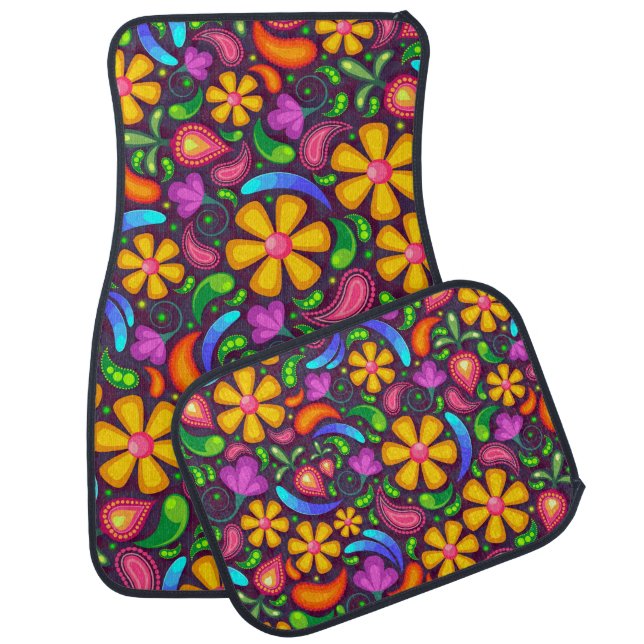 Fun and Groovy Floral Design Car Floor Mat (Set)
