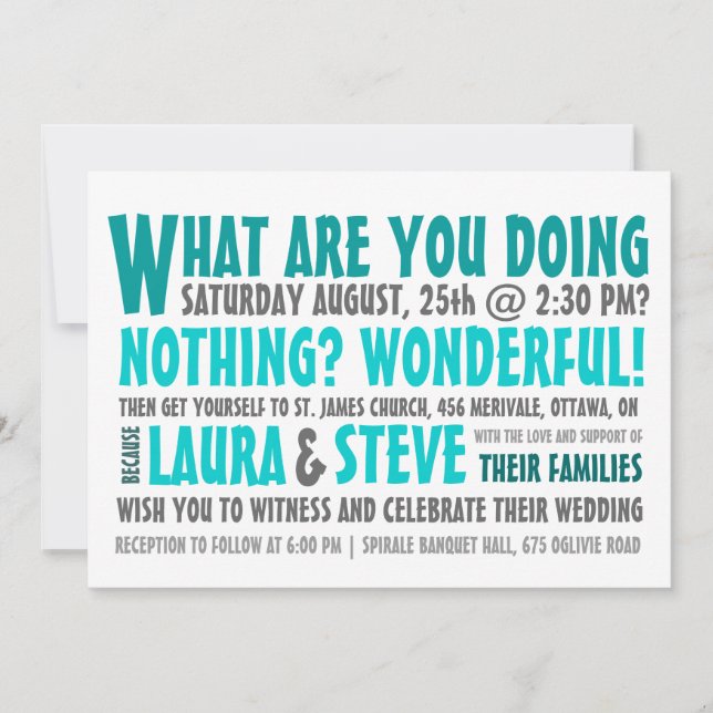 Fun and Modern Wedding Invitation - Any Color (Front)