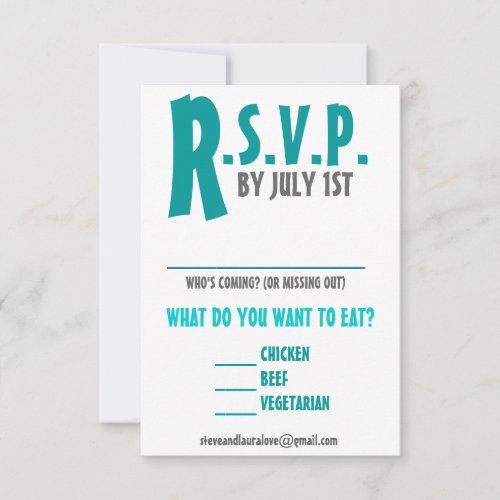 Fun and Modern Wedding Reply Card _ Any Color