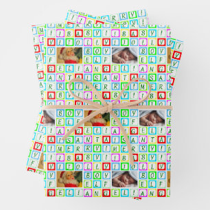 Fun and Personalized Colorful Squares and 2 Photos Wrapping Paper Sheets