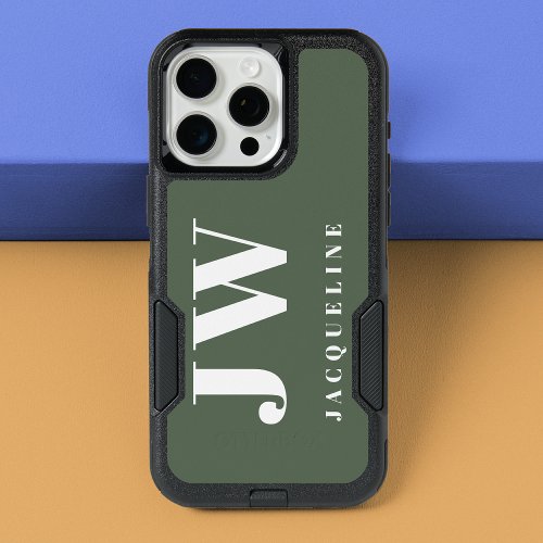 Fun and Personalized Green Monogram Otterbox iPhone 15 Pro Max Case