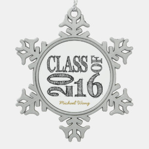 Fun and Simple Pen Sketch Class of 2016 Graduation Snowflake Pewter Christmas Ornament