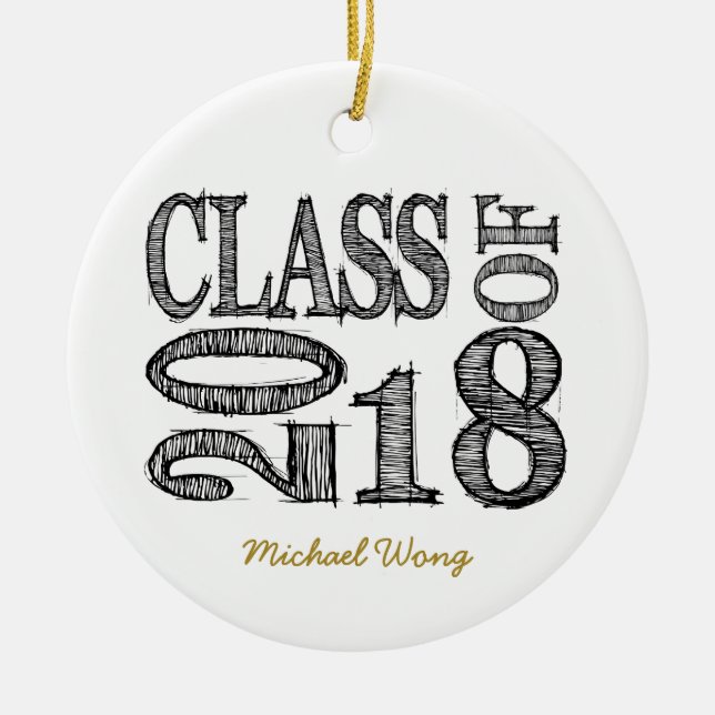 Fun and Simple Pen Sketch Class of 2018 Graduation Ceramic Ornament (Front)