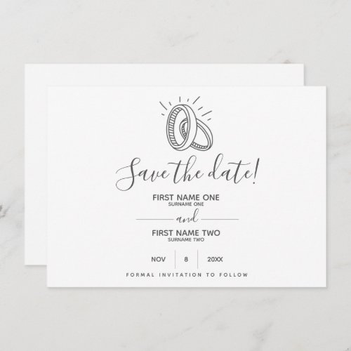 Fun and Stylish drawn Wedding Rings Save The Date