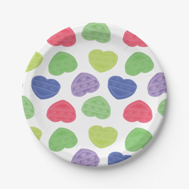 Fun and Trendy Poppit Pop-it hearts design Paper Plates (Front)