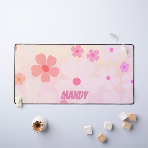 Fun and Vibrant Flower Power Design in Pinks Desk Mat