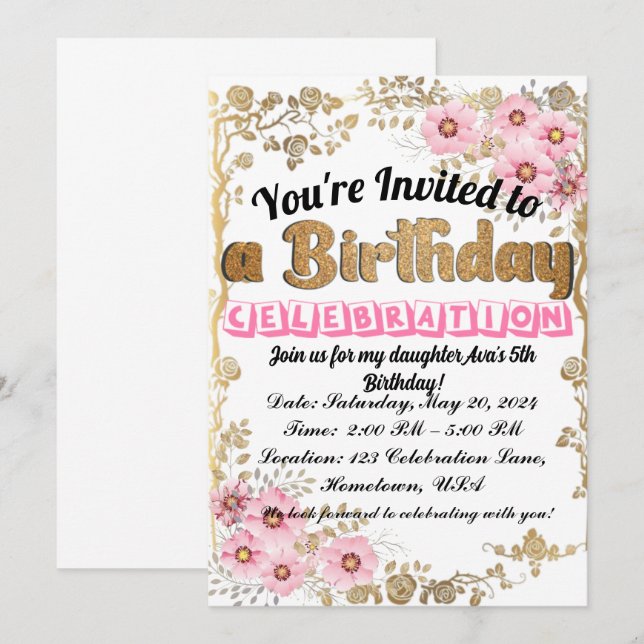 Fun and Whimsical Birthday Invitation for Kids (Front/Back)