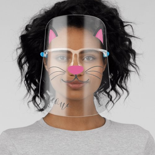 Fun animal cat face pink nose black whiskers ears face shield