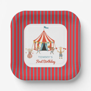 Fun Animal Circus Tent First Birthday Paper Plates