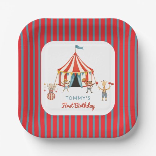 Fun  Animal Circus Tent First Birthday  Paper Plates